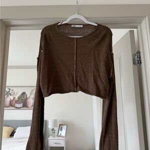 Zara Brown Cropped Knit Top